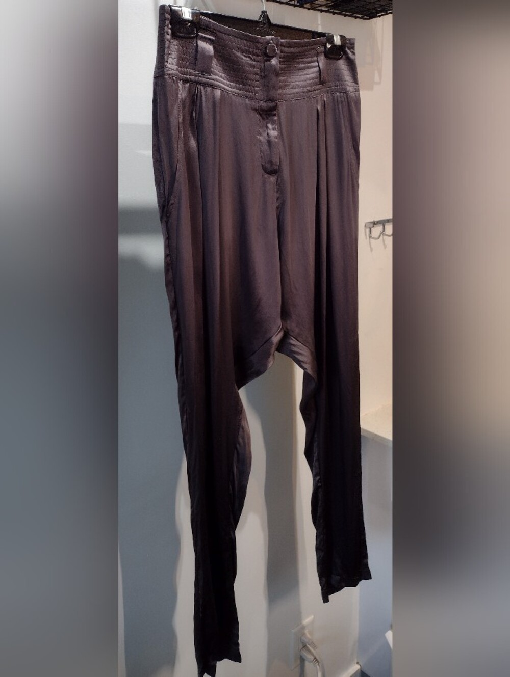 100% Silk Mauve Gray Harem Jogger Pants (Sz S) Boho Luxury Parisian Modern Flowy - Picture 4 of 12